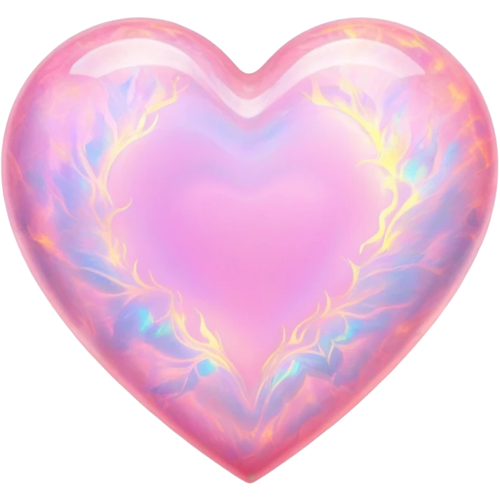 Heart-shaped pink opal gemstone with holographic fire patterns inside emoji
