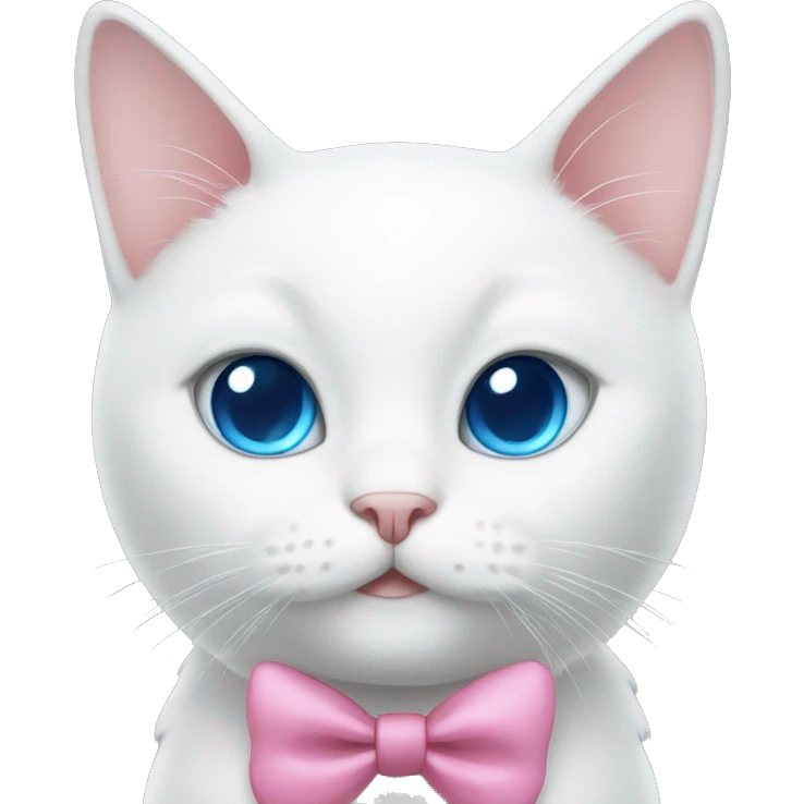 white cat with a pink bow and blue eyes emoji