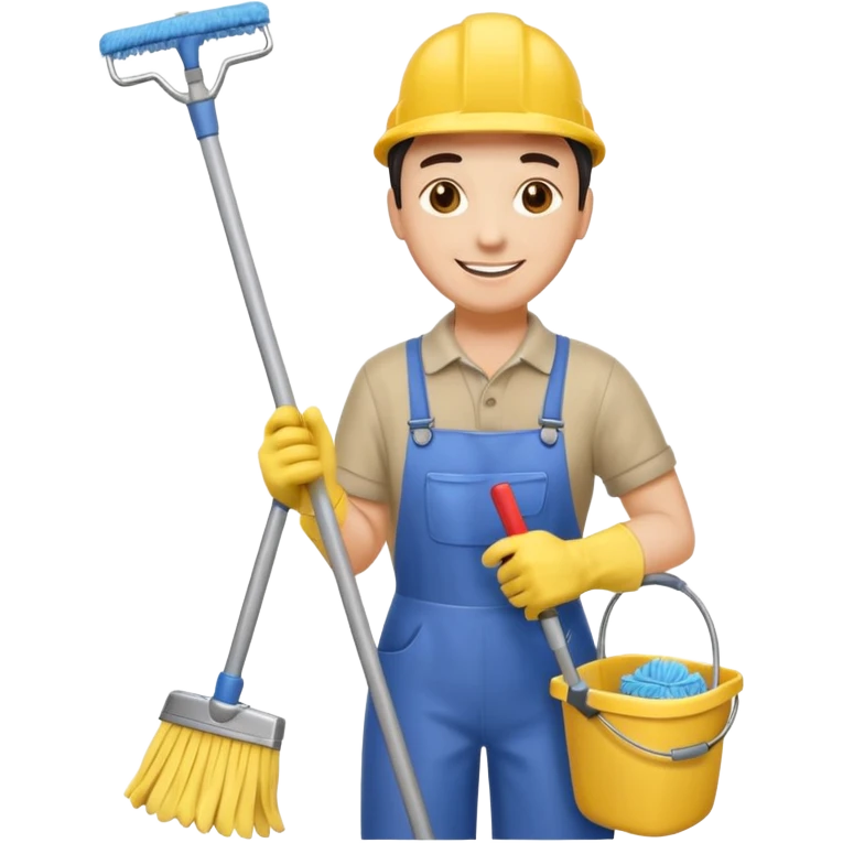 Custodian with yellow rubber gloves, mop emoji