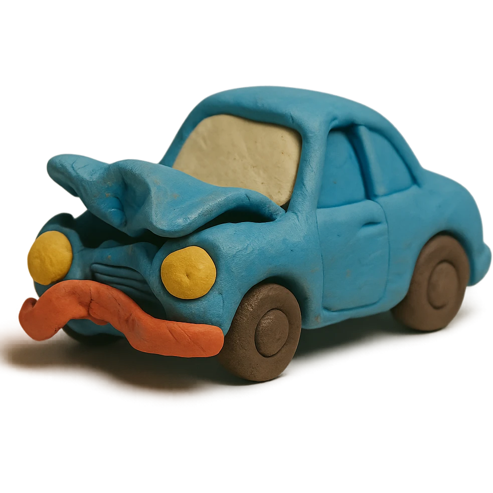 claymation style crashed car emoji