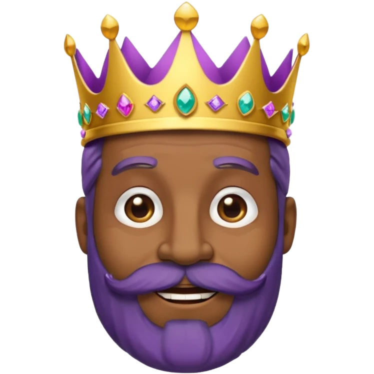 Create a cartoon-style emoji of Baltasar, one of the Three Wise Men. Only show his face and crown. He is older, with dark skin and a full black beard, joyful wrinkles, and a purple and gold jeweled crown. Express warmth, wisdom, and friendliness. Colorful and simple, suitable as an emoji. emoji