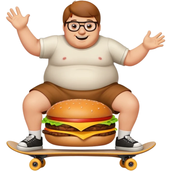 Peter griffin riding a skateboard shaped like a burger emoji