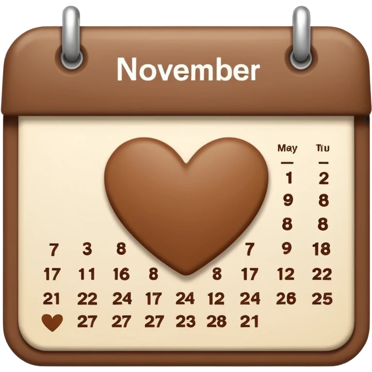 .make a November  1-30 2025 mini calendar with right brown hearts with cream colored dates wi rounded cornersI 
 emoji