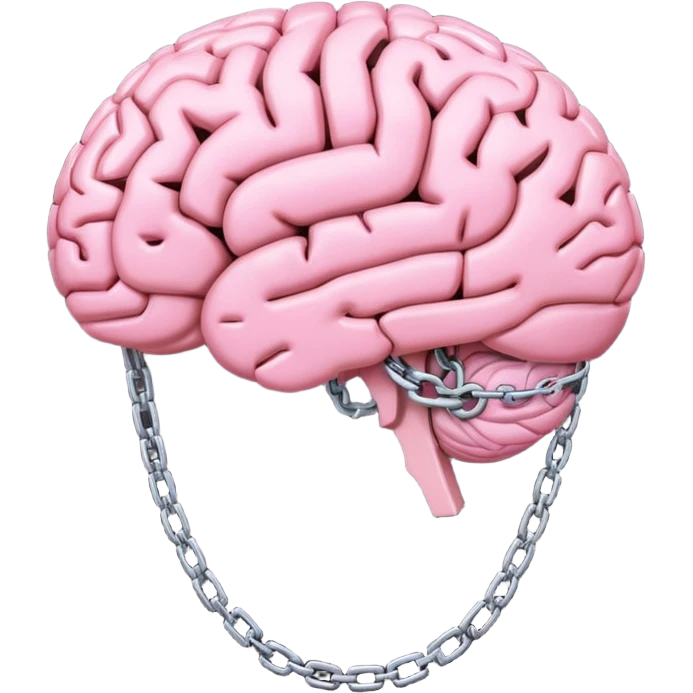 pink brain, chained up by several chains all over, side view emoji