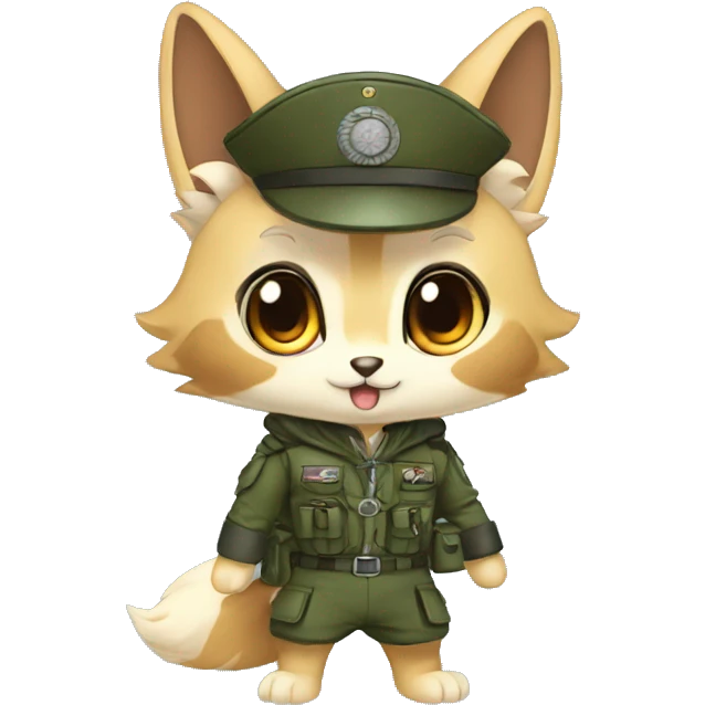 Anthro Chibi-style-Fur-Sona-Fakémon with a military outfit Full Body emoji