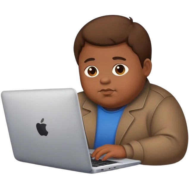 fat brown kid with brown hair using laptop emoji