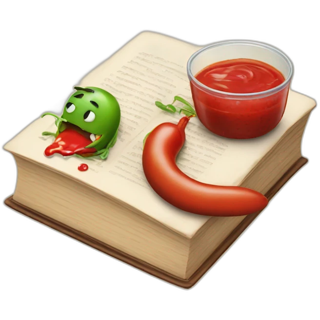 Book eating worms with Ketchup emoji