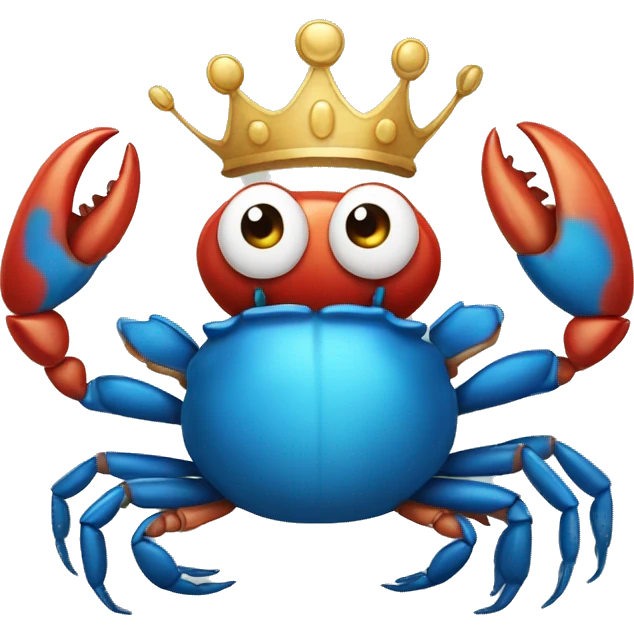 Crab wearing crown with hands up emoji
