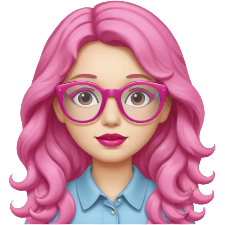 Alta , cabelo grande ondulado , óculos rosa , labios rosados , pele clara emoji