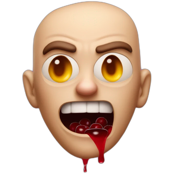 Mad max type male face drenched in cherry juice emoji