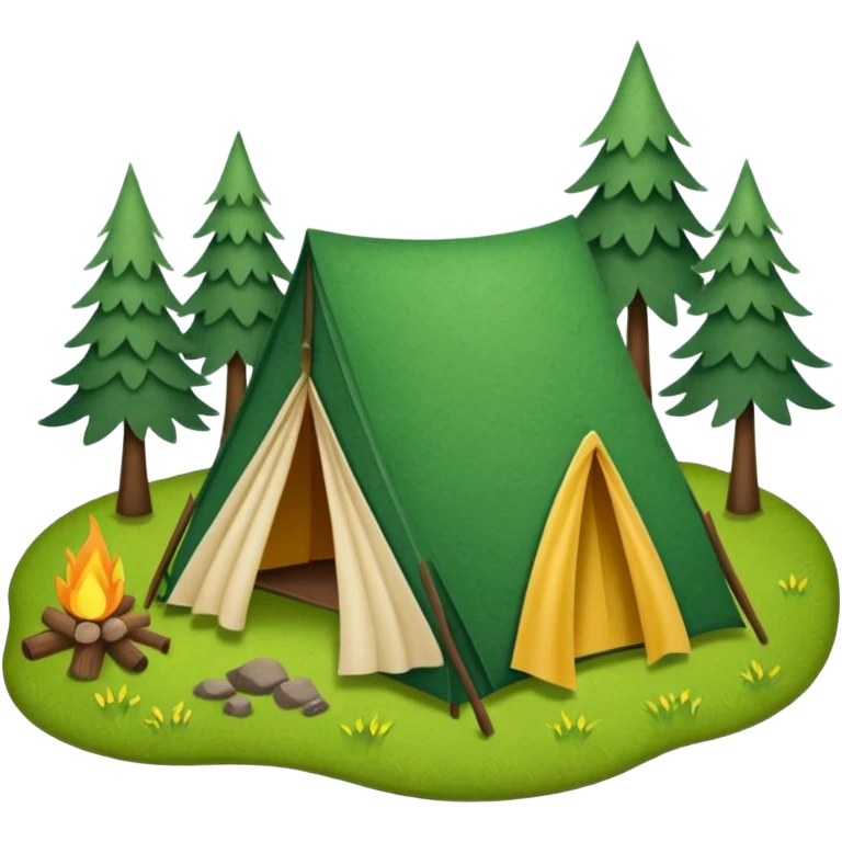 Camp site of grass made of felt texture, scrapbooking style, transparent background emoji