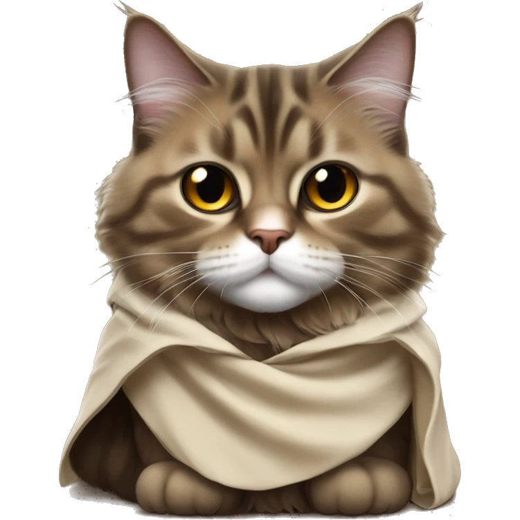 Brown and black Siberian cat dressed as obi wan kenobi emoji
