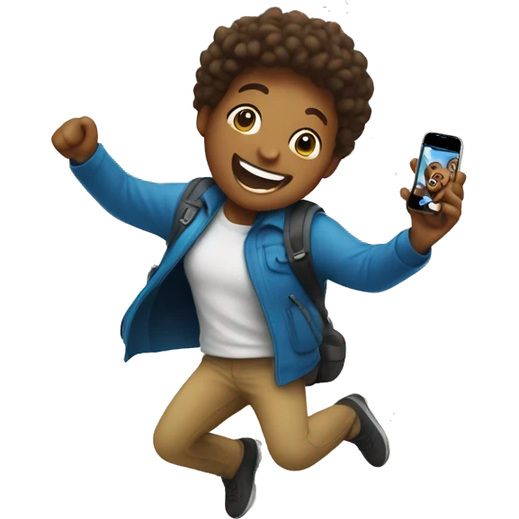 tourguide jumping for joy, with an iPhone in their hand emoji