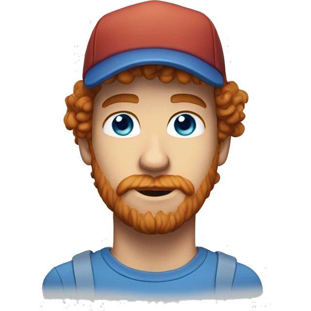 35 year old, male, short curly red hair, pale, beard, blue eyes, hat emoji