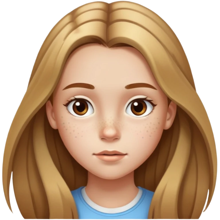13 year old girl with long brown hair with blonde highlights, freckles, big forehead and nice lips emoji