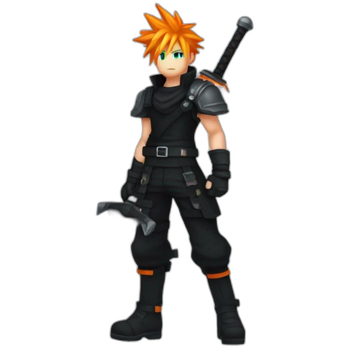 cloud strife  with orange hair. Black clothes full body with Buster sword  emoji