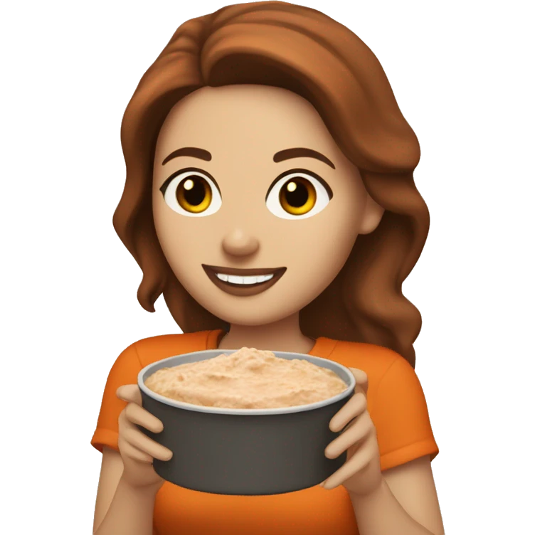 white girl with brown hair holding buffalo chicken dip  emoji