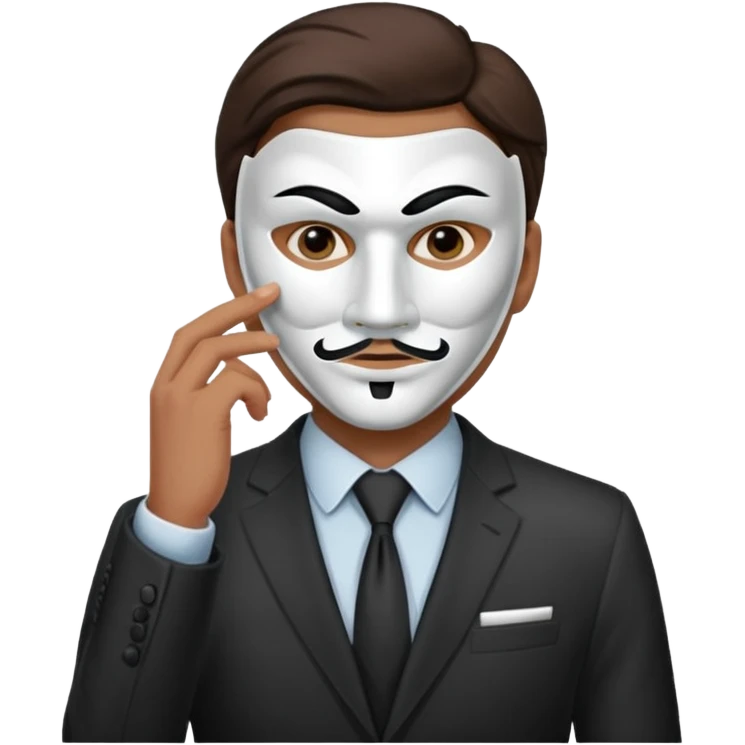 A business leader removing his mask (of the Anonymous type) indicating that he is revealing himself emoji