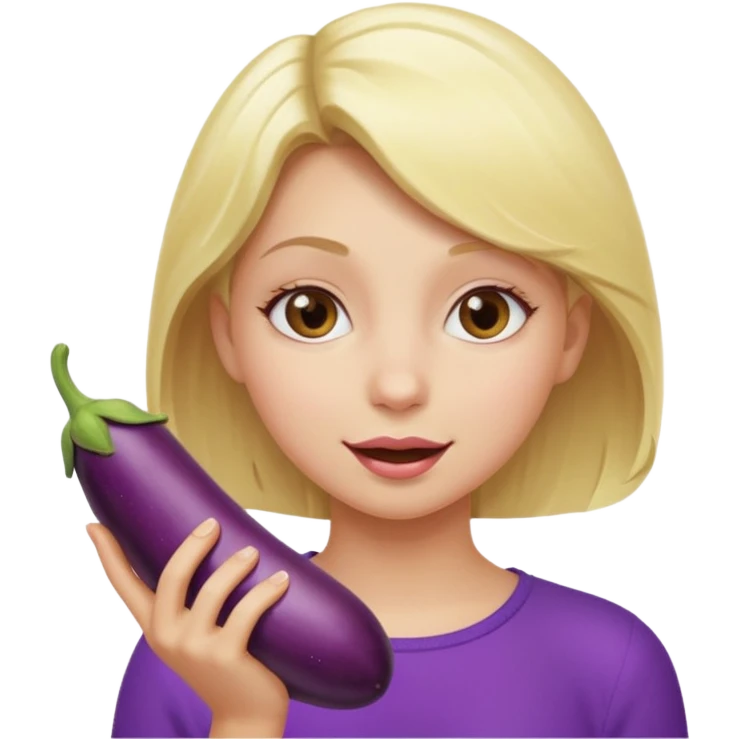 blonde girl eating an eggplant emoji