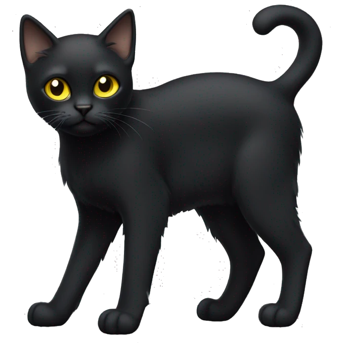 Small short hair black cat full body yellow eyes wispy ear tips emoji