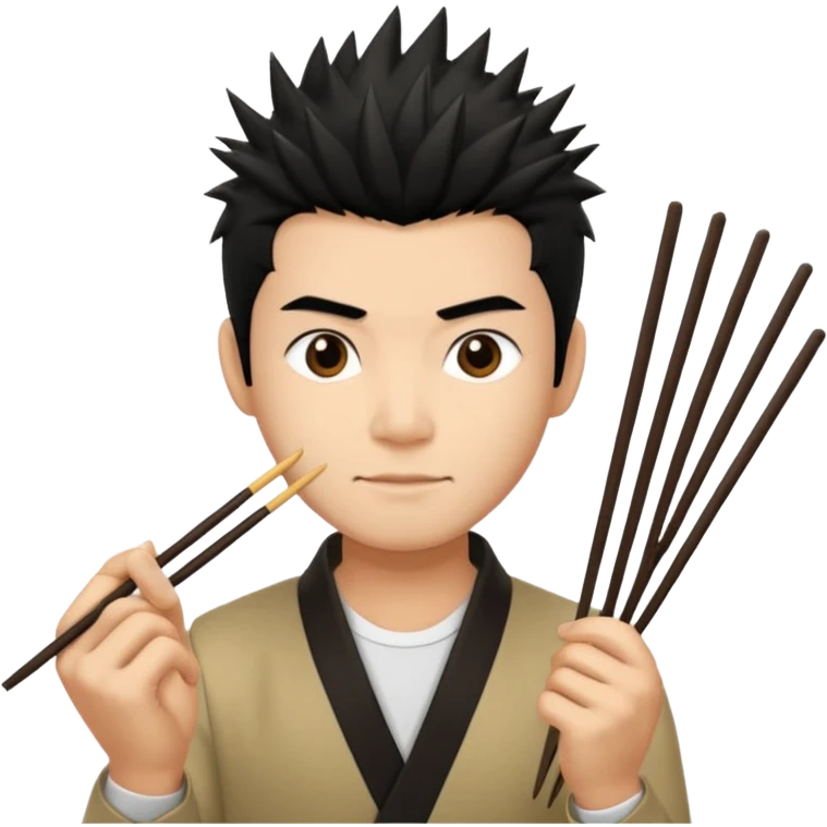 Make it a vietnamese male with spiky black hair hold a pair of chopsticks emoji