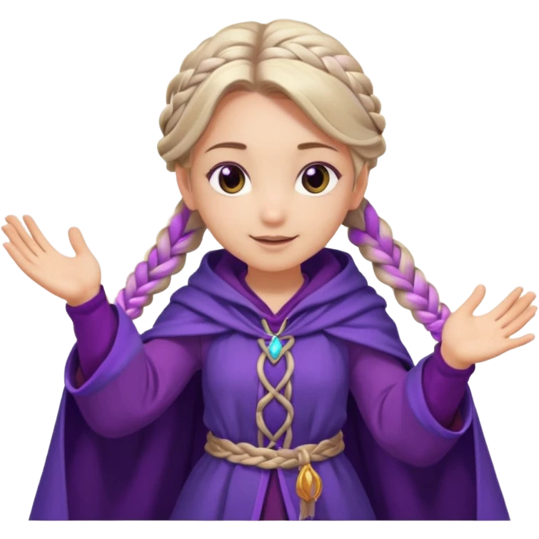 A playful mage girl with braids, purple cloak, and magic swirling around her hands.
 emoji