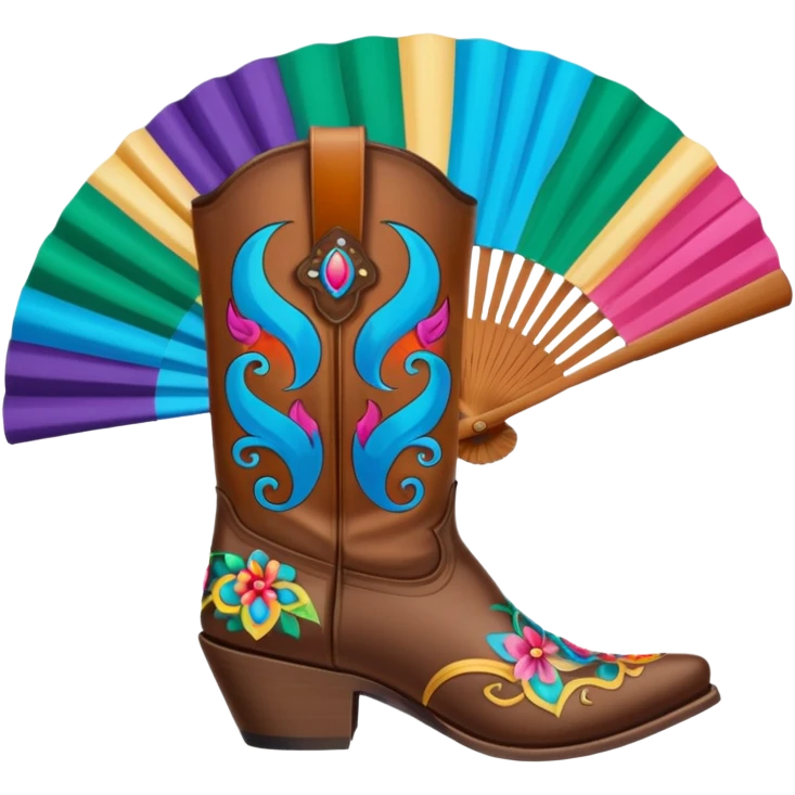 Cowboy boots in front of an open hand held fan emoji