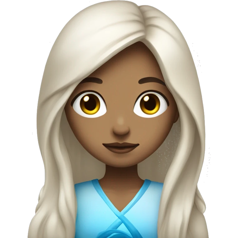 a spiritual girl with blue energy around her, peaceful and soothing, wit long hairs and white skin tone emoji