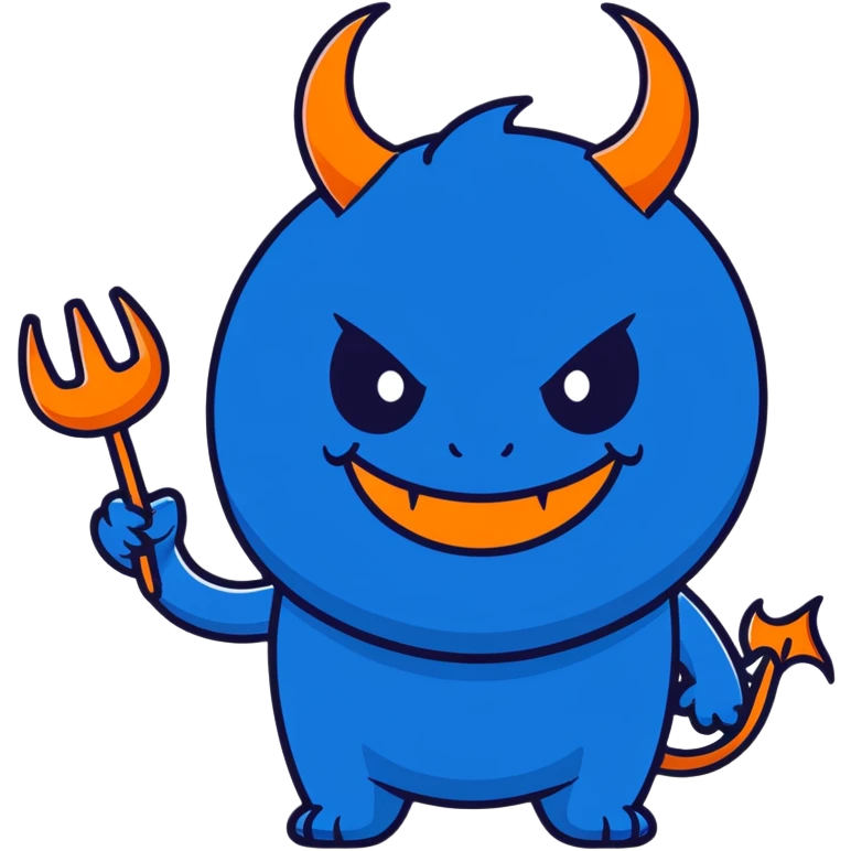 cute smiling blue devil with horns and a friendly face emoji