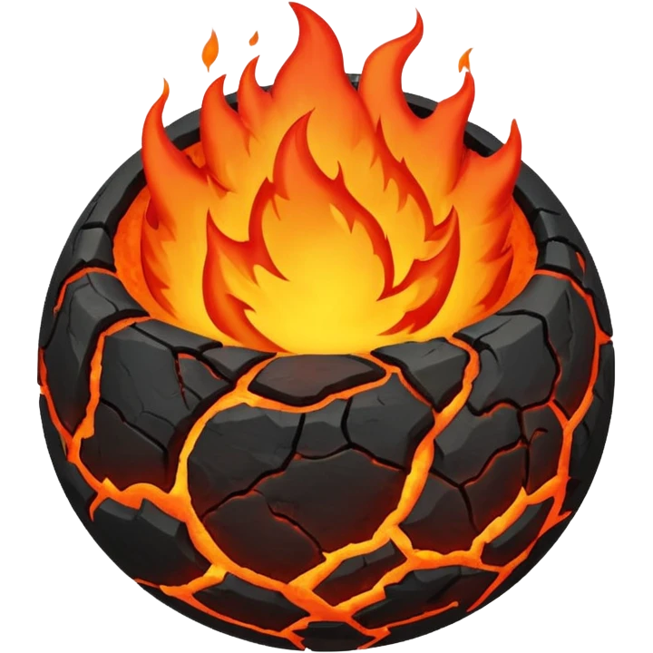 sphere planet, surface covered with lava fire emoji