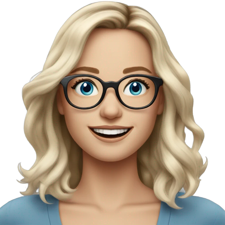 Shoulder length Balayage pale model lady with glasses and blue eyes happy  emoji