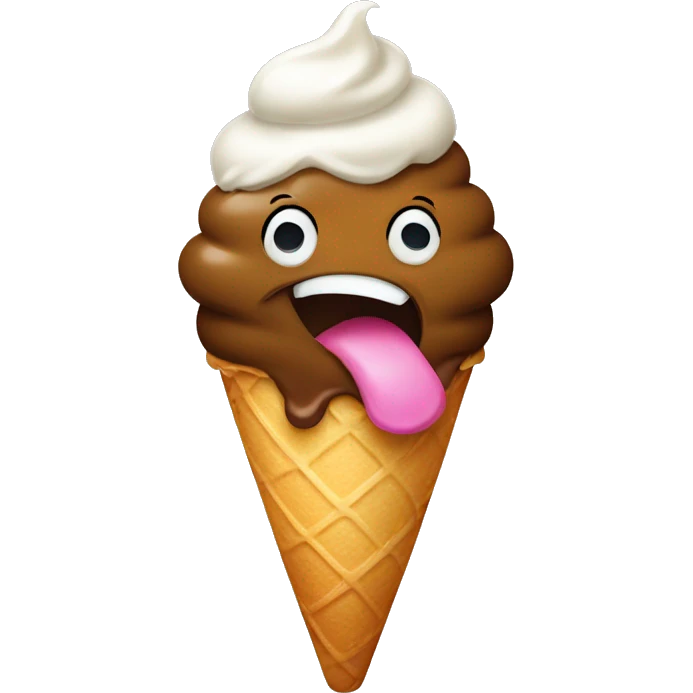poop holding up a piece sign and sticking its tongue out while eating ice cream emoji