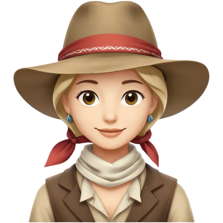 Clash of Clans aesthetic: Beautiful and Majestic Cowboy Portrait Emoji, Rendered in serene confidence with a gentle, enigmatic smile and a regal wide-brimmed hat, showcasing a distinguished, weathered build with a timeless bandana and soft, wise eyes in natural skin tone, Simplified yet exquisitely endearing features, highly detailed, glowing with a soft, majestic western light, high shine, calm and heroic, stylized with an air of legendary frontier elegance, soft glowing outline, capturing the essence of a majestic cowboy whose noble spirit inspires epic journeys! emoji