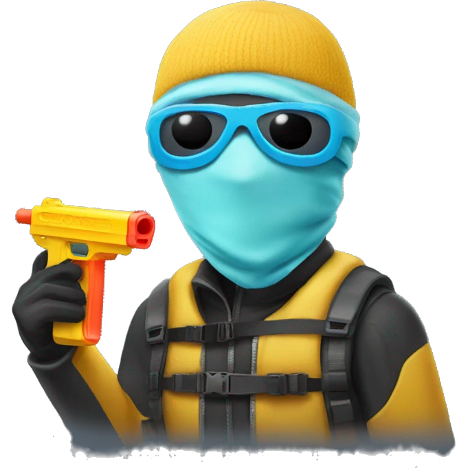 man dressed in a ski mask with a watergun emoji