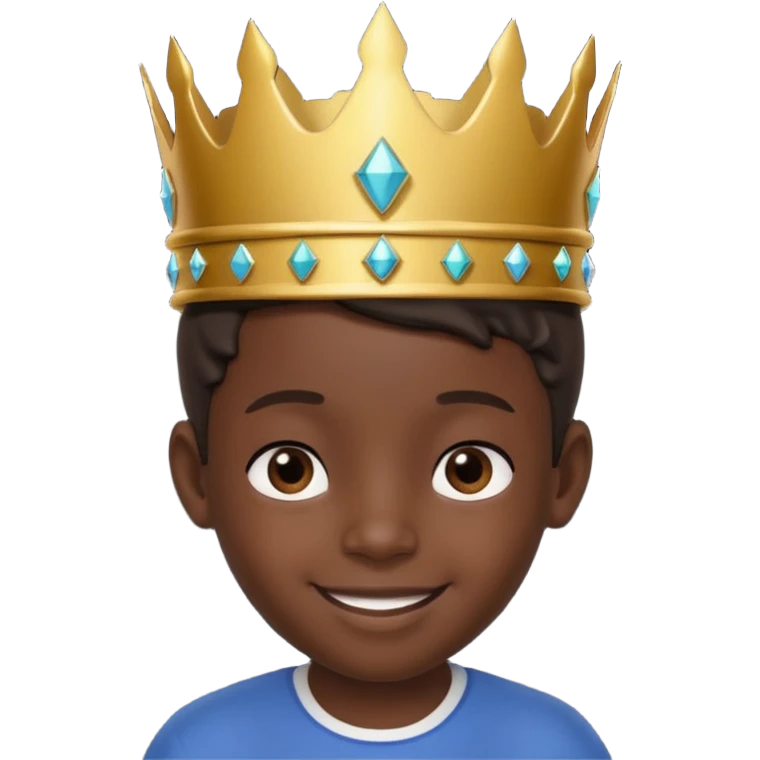 Royal black Kid boy with crown head 3d only face half rotate emoji
