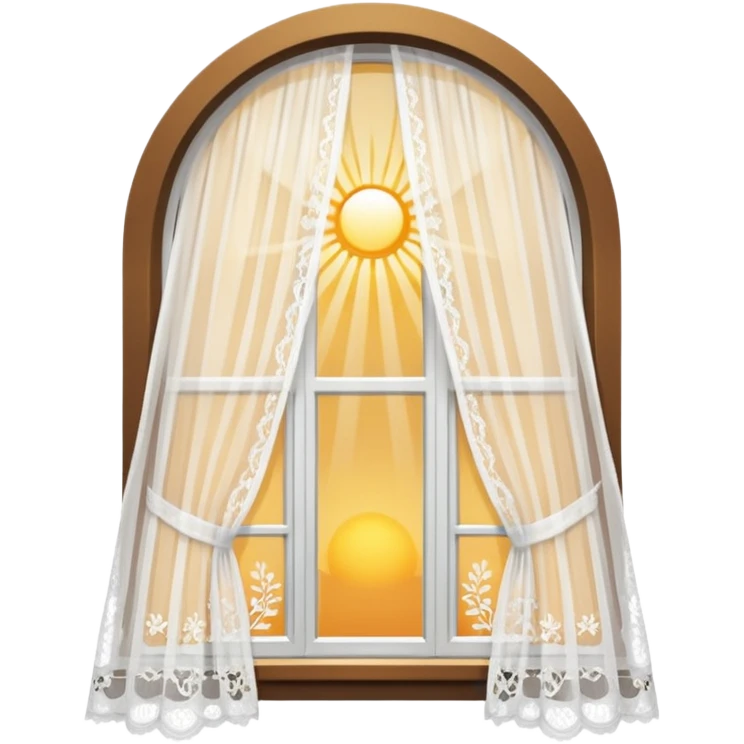 White window open with sun shining through lace curtains emoji