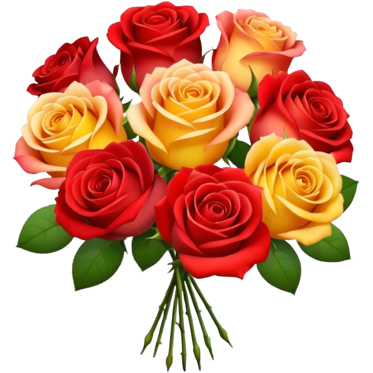 roses with gradient on petal starts yellow and bottom is red make a bouquet of them  emoji