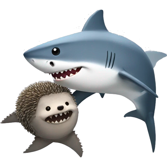 a shark hugging a hedgehog emoji