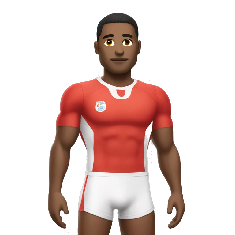 Un mec qui pleure portant un maillot rouge et blanc emoji