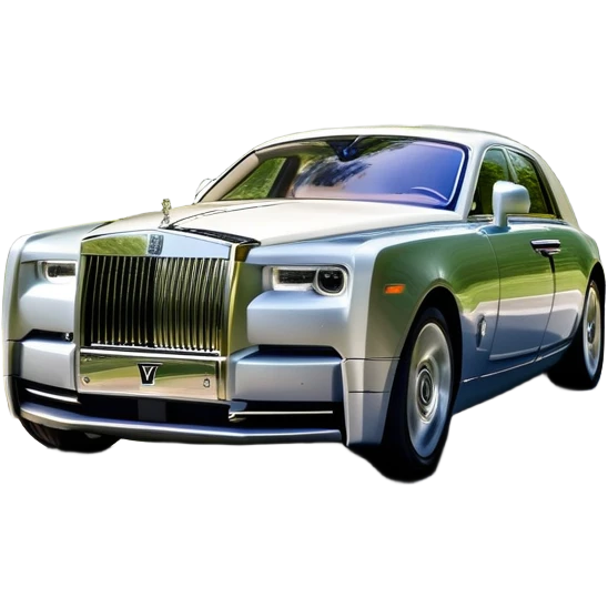 Rolls-Royce Phantom (2022) – cinematic-realistic Rolls-Royce Phantom, its polished silver frame glistening under the sun as it glides down a winding, tree-lined road. The iconic Spirit of Ecstasy hood ornament stands proudly, the V12 engine hums silently as the car cuts through the serene countryside, embodying elegance and power. emoji