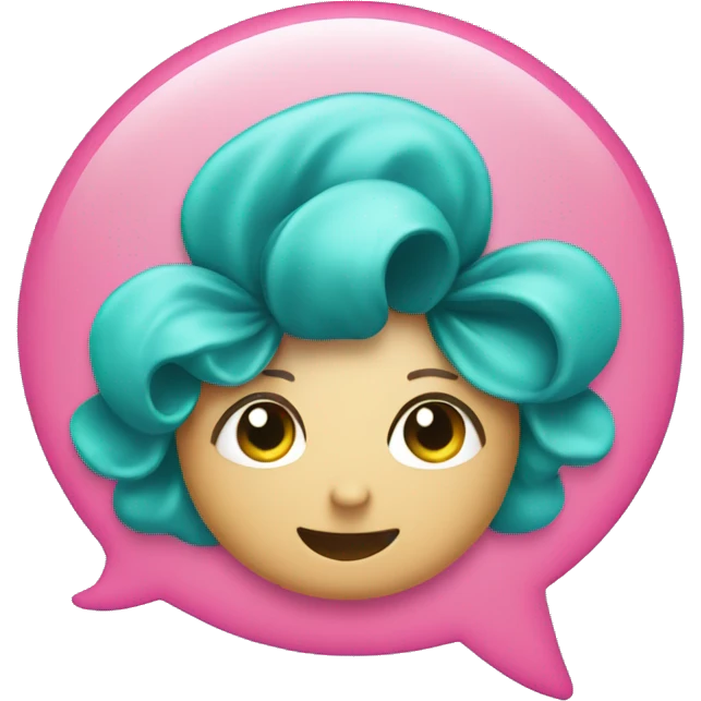 a teal hairbow inside a pink speech bubble emoji