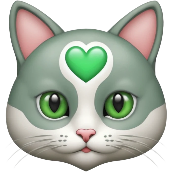 Un gato con corazón en los ojos de color verde emoji