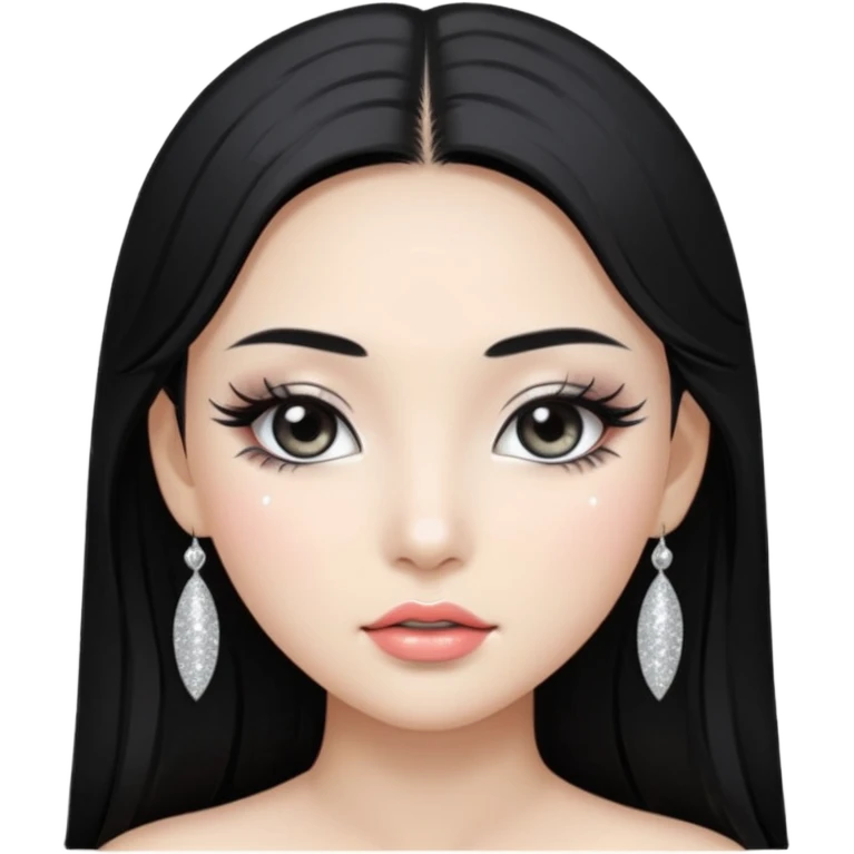 asian long black hair silver grey eyes glossy lips glittery white eyeshadow girl emoji