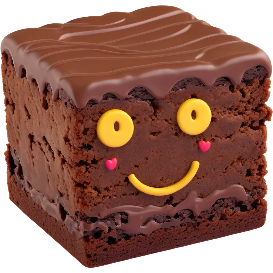3D chocolate brownie with a smiley face, realistic depth, emoji style emoji