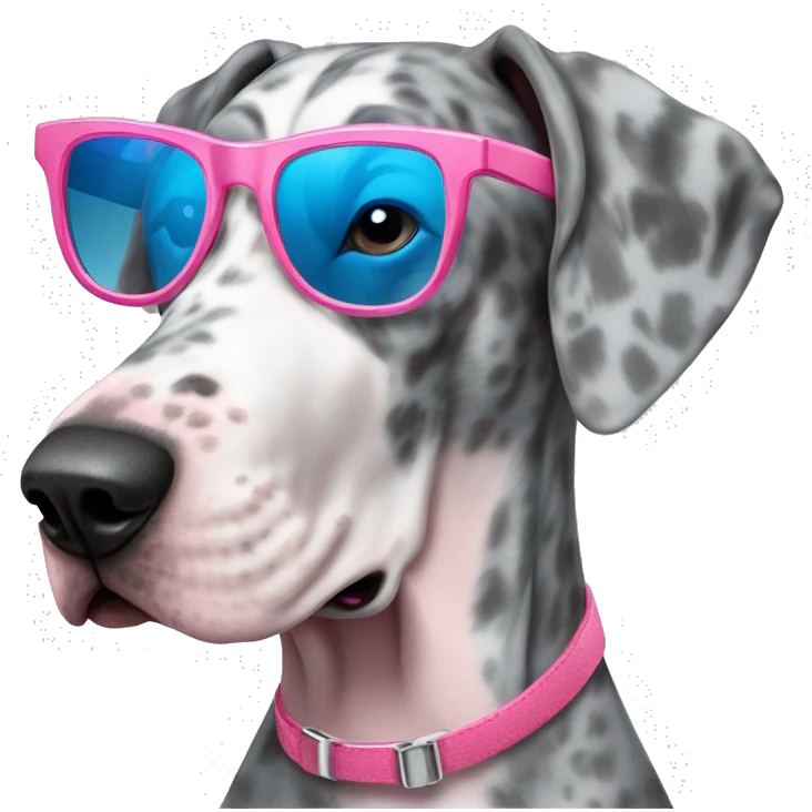 Blue Merle Great Dane wearing pink sunglasses emoji