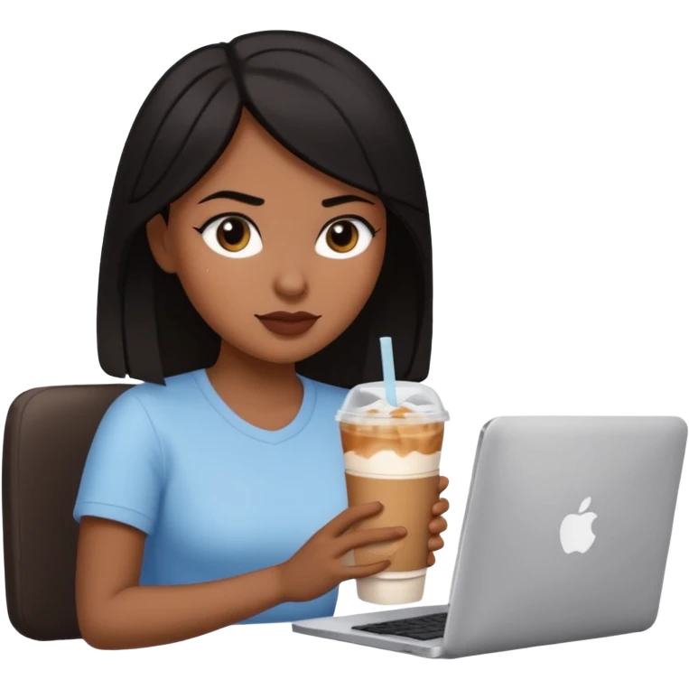 컴퓨터 작업 중 + 아이스 아메리카노(테이크아웃 잔)링거 + 다크서클 + 검은머리 여성 emoji
