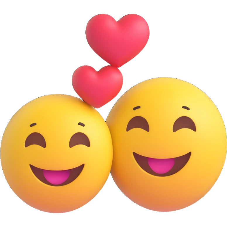 3D smiley emoji, round shape, in love: loving smiley couple drawing hearts to each other emoji