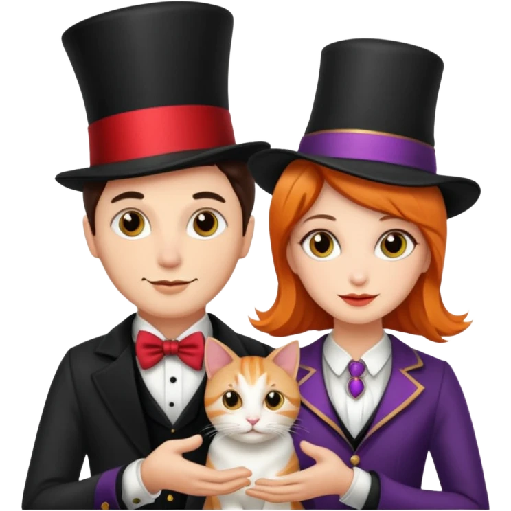 magician couple and their pet cat emoji