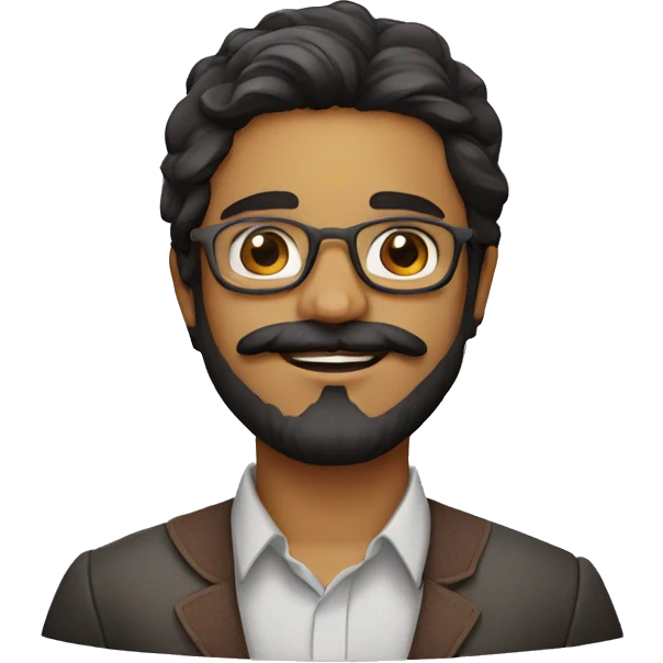 Fair complex Indian boy with beard and moustache wearing pentagonal glasses emoji