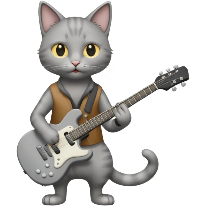 thin grey cat play guitar, long full body emoji